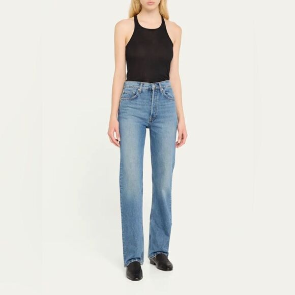 NWT EB Denim High Rise Straight Leg Light Wash Jeans - Picture 1 of 7
